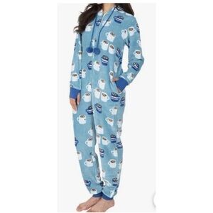 Munki Munki Ladies Hooded Fleece Full Body Pajamas Pockets One Piece PJ’s Medium